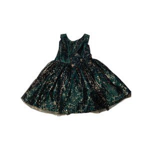 Sweet Kids Girls Hunter Green Gold Paint Splatter A-Line Dress Size 4